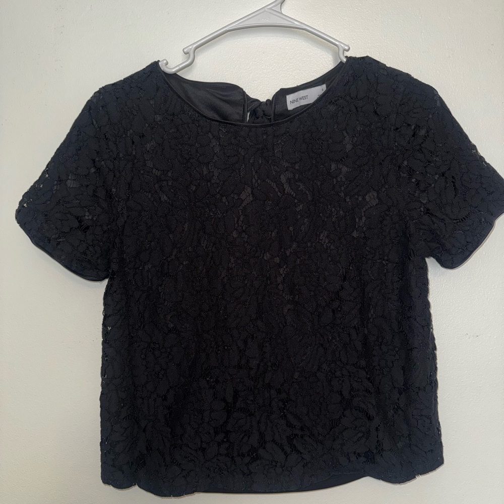Nine West Black Floral Lace Blouse